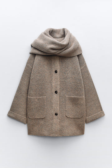 Short Knit Coat With Scarf